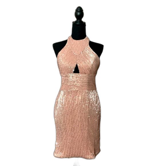 JVN by JOVANI CHAMPAGNE sequin mini dress cocktail homecoming formal NWT sz 4 - Picture 1 of 12